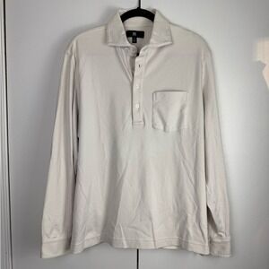 Banana Republic Mens Lux Pocket Long Sleeve Polo Shirt Cream Off White Large